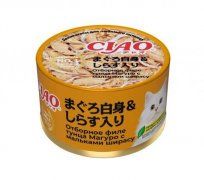 Консерва INABA ЧАО для кошек, с тунцом Магуро и мясом ширасу, 85г