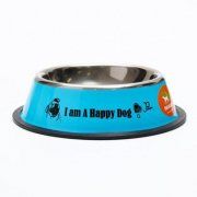 Миска Пижон для животных, железная с нескользящим основанием, синяя, I am happy dog, 470 мл
