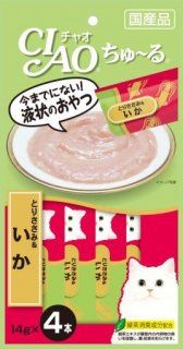 Лакомство-пюре INABA для кошек, курица и кальмар, ЧАО ЧУРУ, 4х14 г