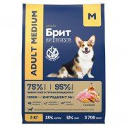 Корм Брит ПРЕМИУМ Dog Adult Medium для взрослых собак средних пород, Курица, 3 кг