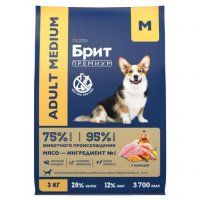 Корм Брит ПРЕМИУМ Dog Adult Medium для взрослых собак средних пород, Курица, 3 кг