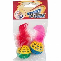 Игрушка Погремушка с бубенчиком и пером для кошек, 2 шт